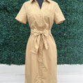 Khaki Belted Midi Shirt Dress