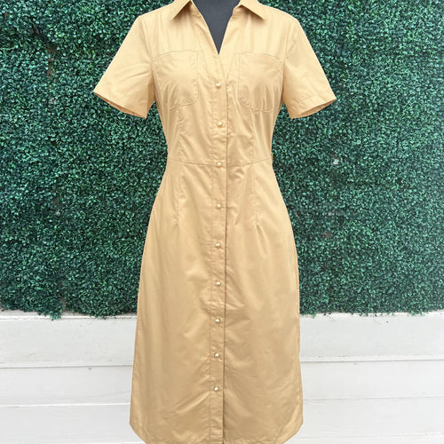 Khaki Belted Midi Shirt Dress