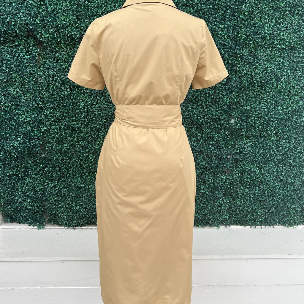 Khaki Belted Midi Shirt Dress