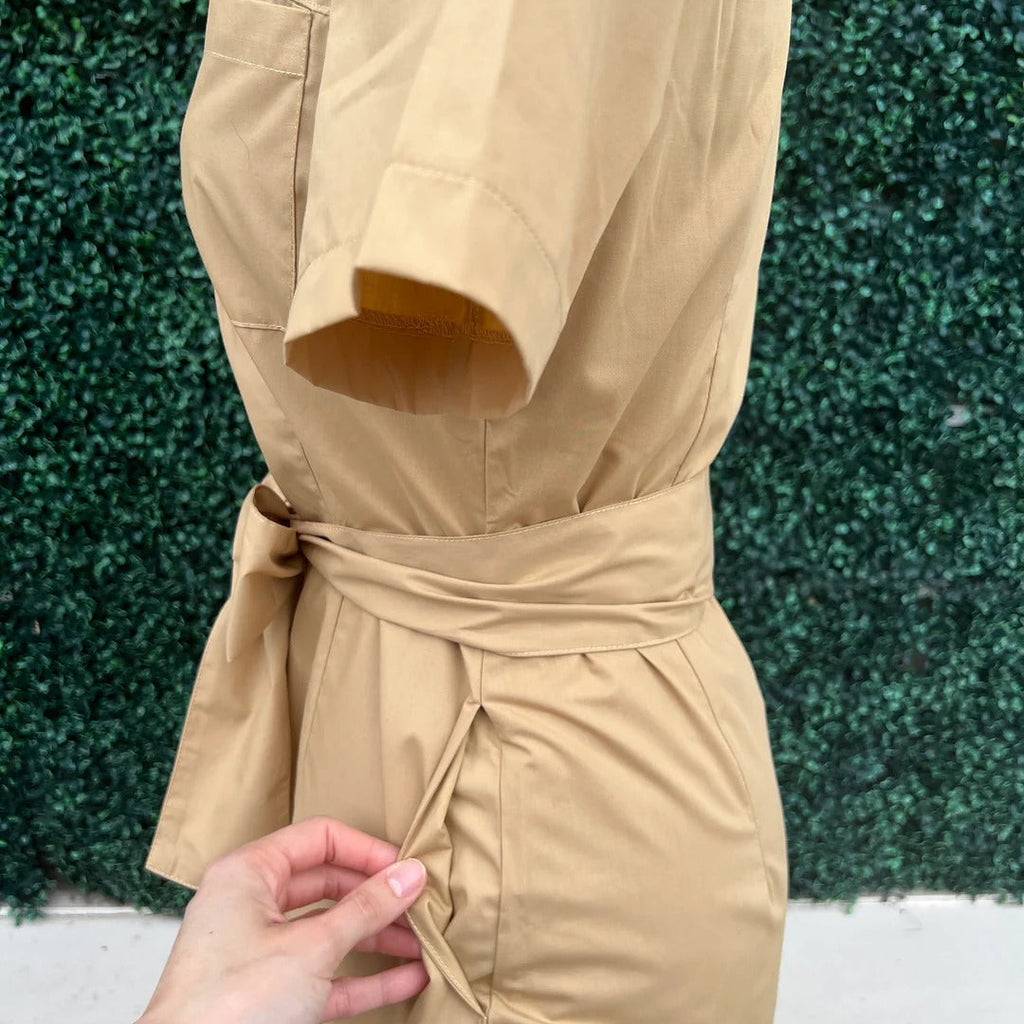 Khaki Belted Midi Shirt Dress