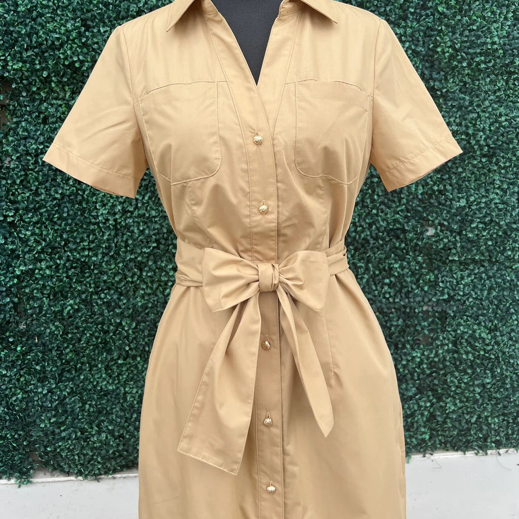 Khaki Belted Midi Shirt Dress