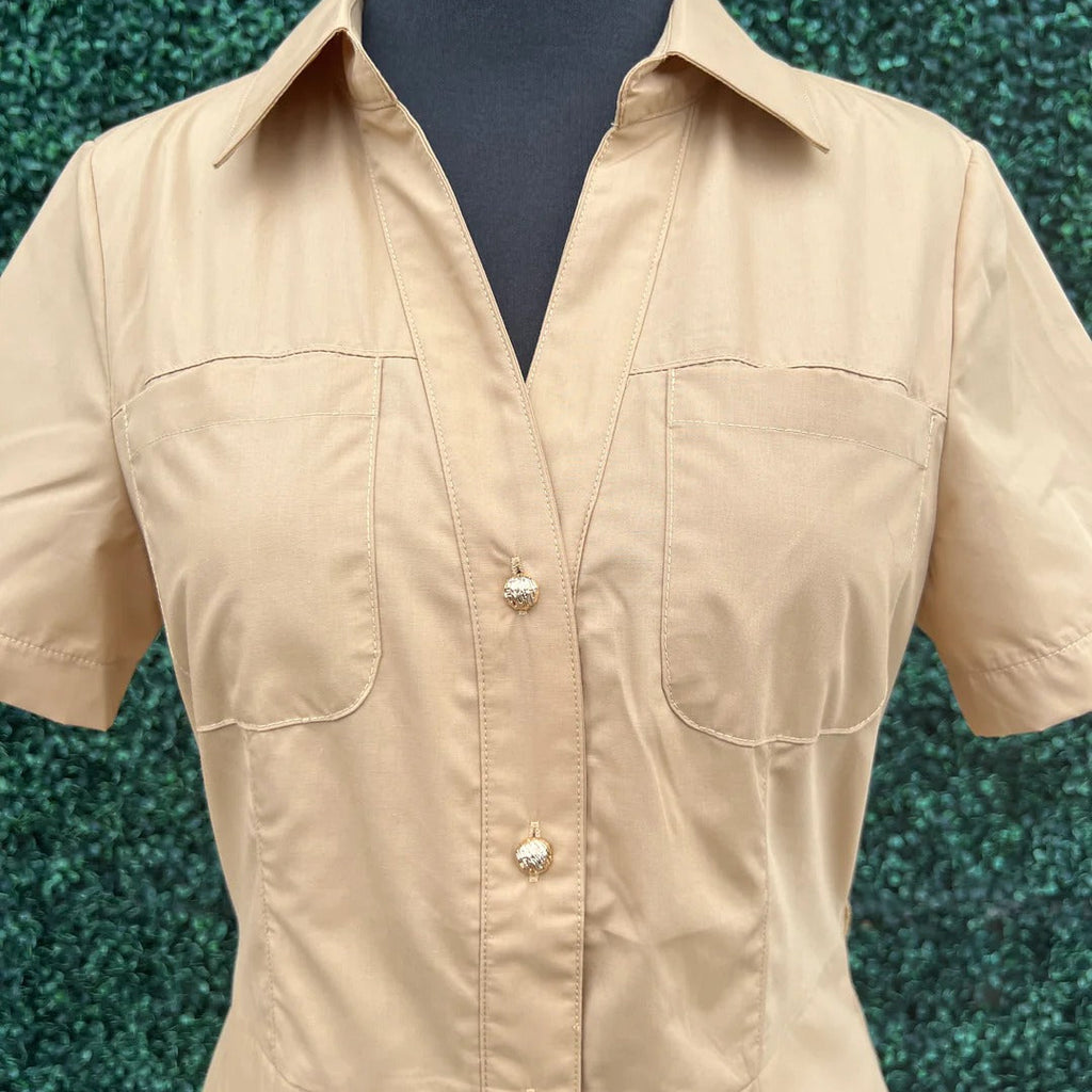 Khaki Belted Midi Shirt Dress