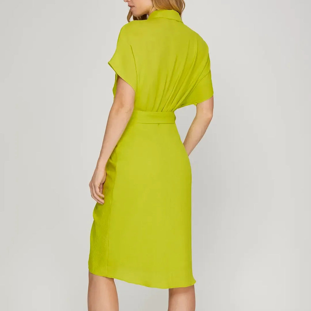 Lime Green Midi Shirt Dress