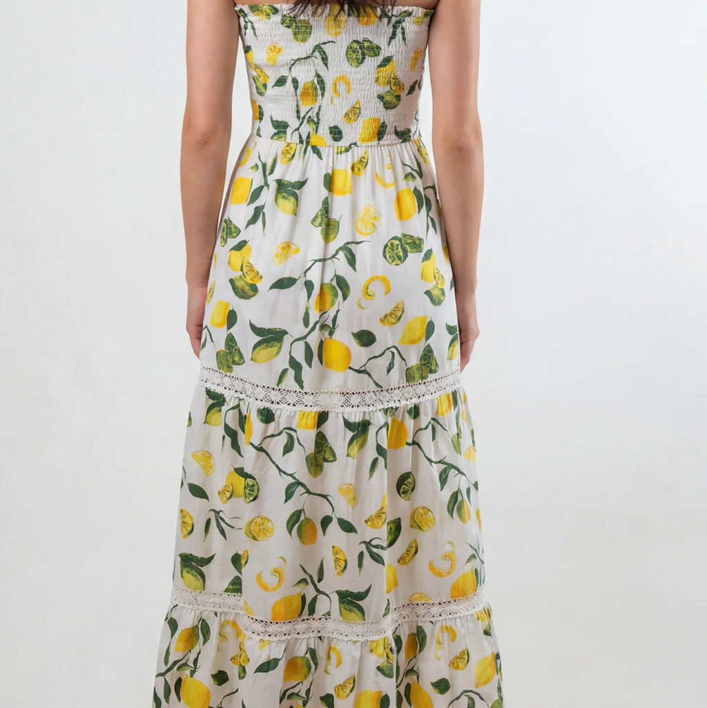 Strapless Tiered Lace Maxi Dress