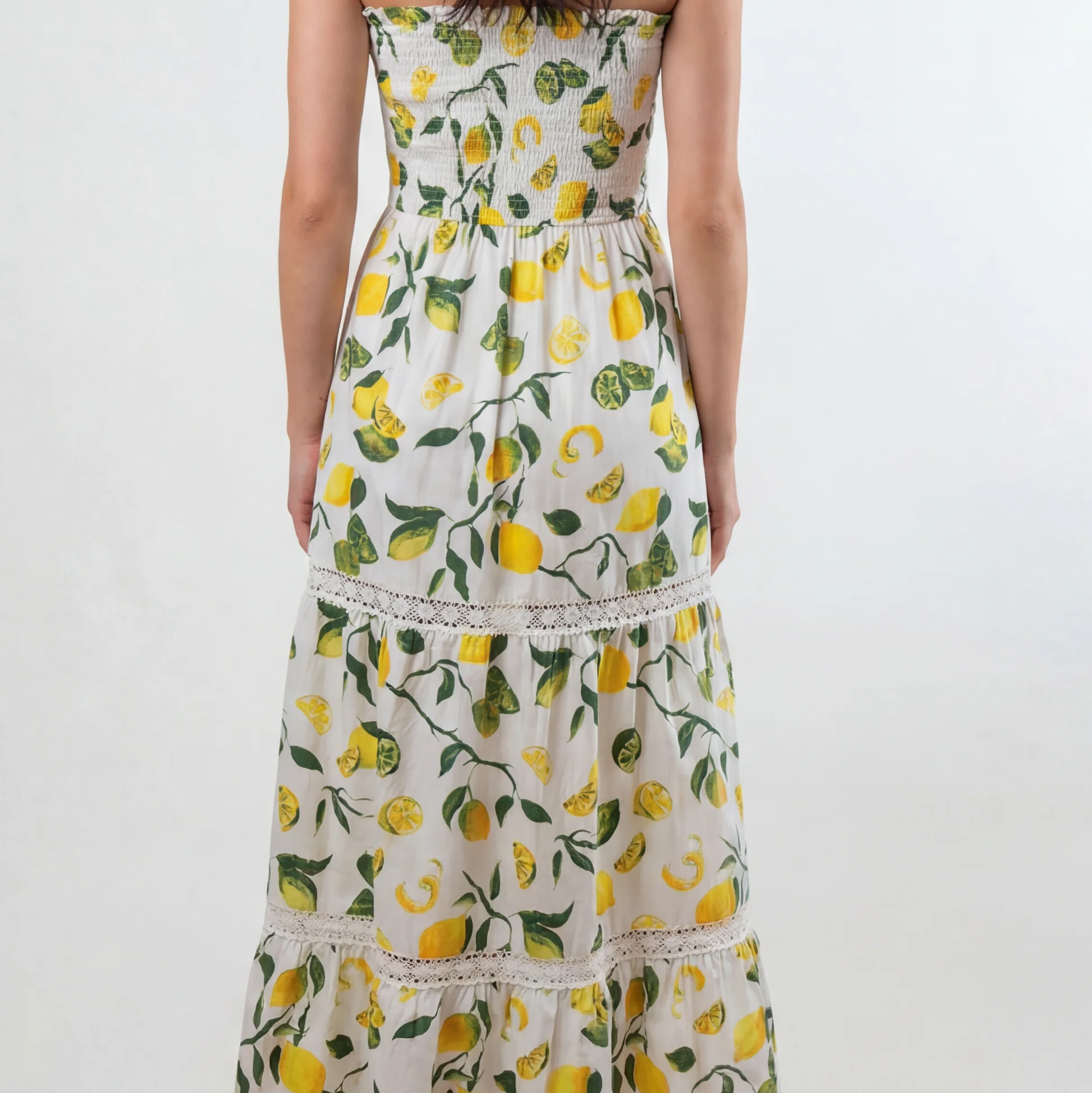 Strapless Tiered Lace Maxi Dress