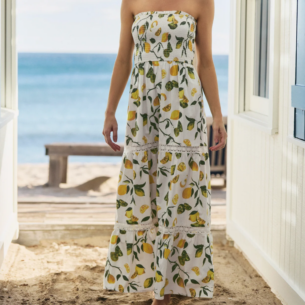 Strapless Tiered Lace Maxi Dress